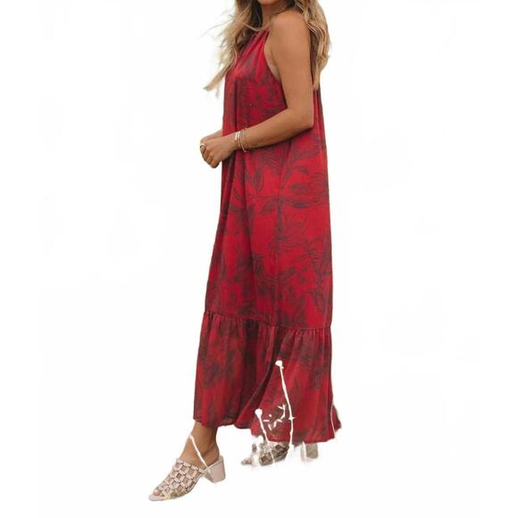 boho halter maxi dress Erika Peña LOLA BOHEMIAN HALTER MAXI DRESS DESERT / O/S main image 1
